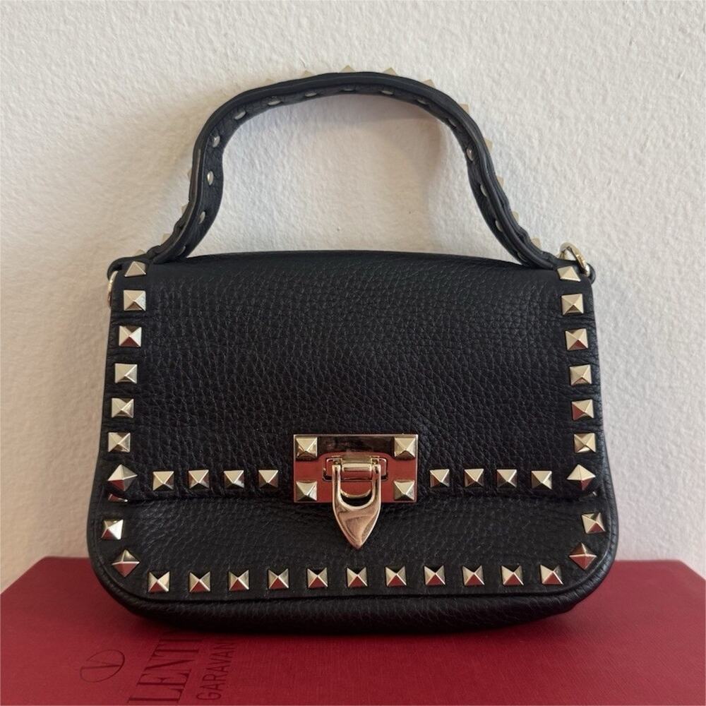 Valentino Garavani Rockstud Black Studded Shoulder Bag, Clasp, Gold Hardware